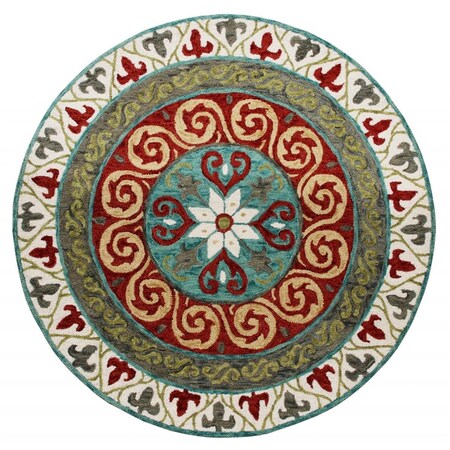 Palacedesigns 5 ft. Round Red & Sage Medallion Area Rug PA3670020